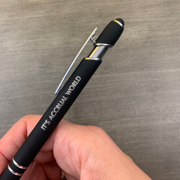 it’s accrual world  pen stylus in black with black ink