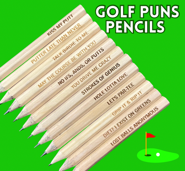 Funny Engraved Golf Pencils – Set of 12 Natural Wood Hex Pencils with Golf Quotes