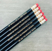 spooky babes pencil set, black pencil set of 6