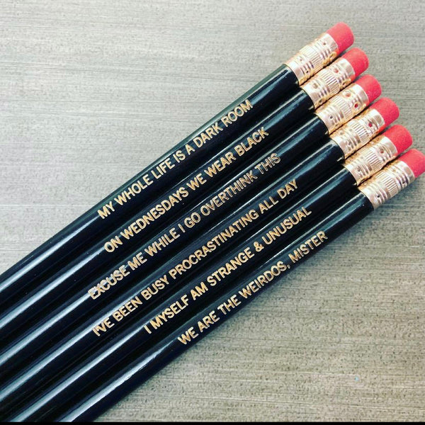 spooky babes pencil set, black pencil set of 6