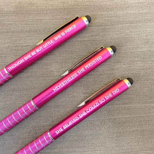 a fierce persistent believer hot pink pen set of 3 (Pen with Smart Phone Stylus)