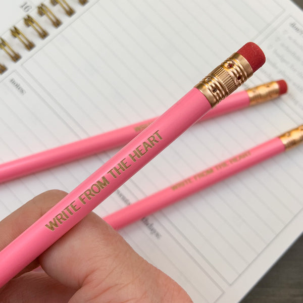 Write From The Heart pencil set in pastel pink (set of 3)