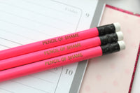 hot pink pencil of shame personalized pencils by the carbon crusader.